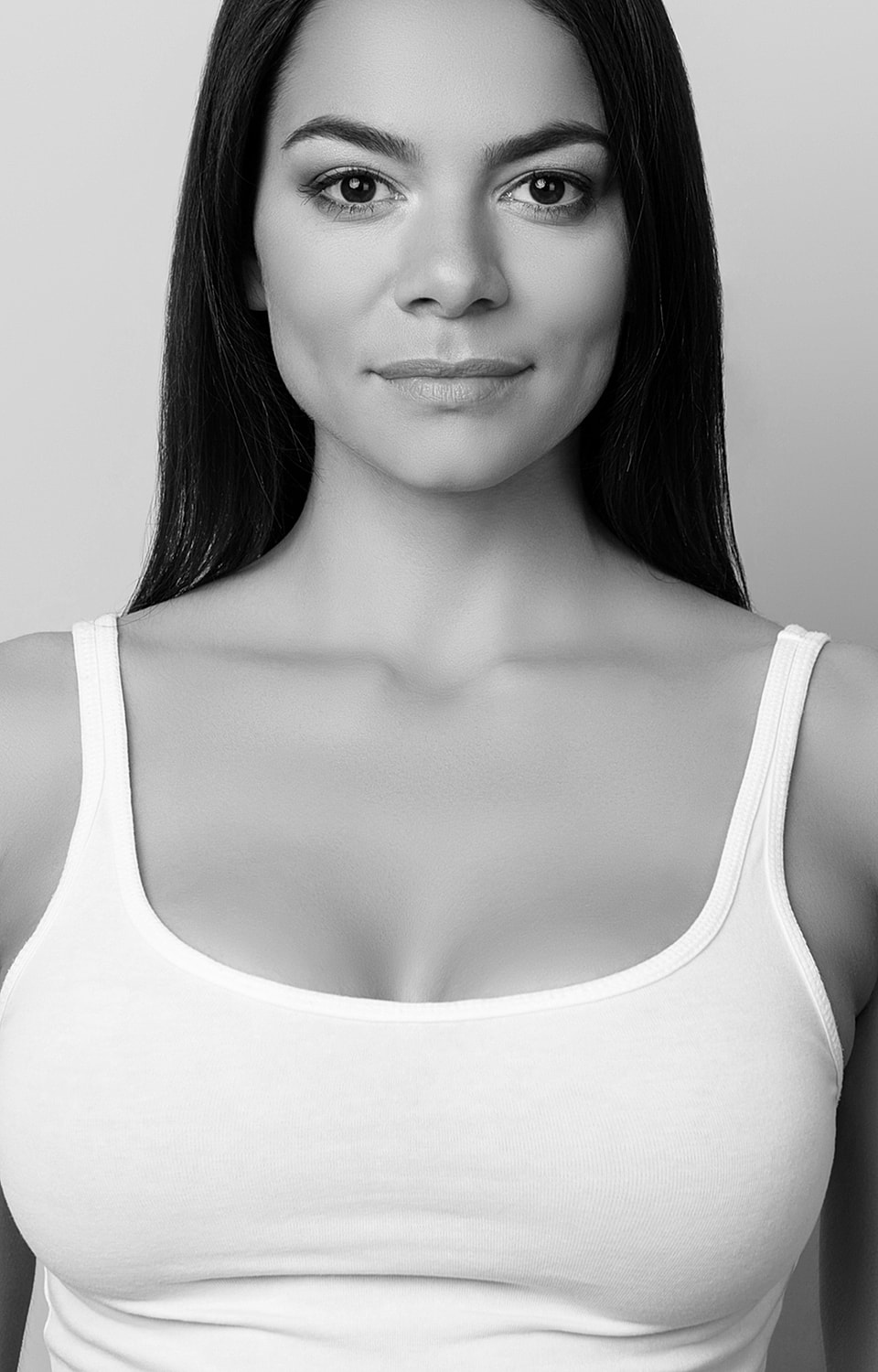 Black and white portrait of a woman.